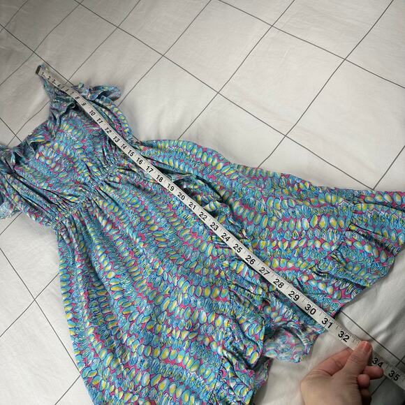 Lilly Pulitzer Dress Womens XS Blue Kalen Clam Jam Ruffle Spaghetti Strap Mini - Picture 11 of 11